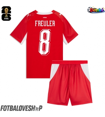 Švýcarsko Remo Freuler #8 Dětské Domácí Dres MS 2026 Krátký Rukáv (+ trenýrky)
